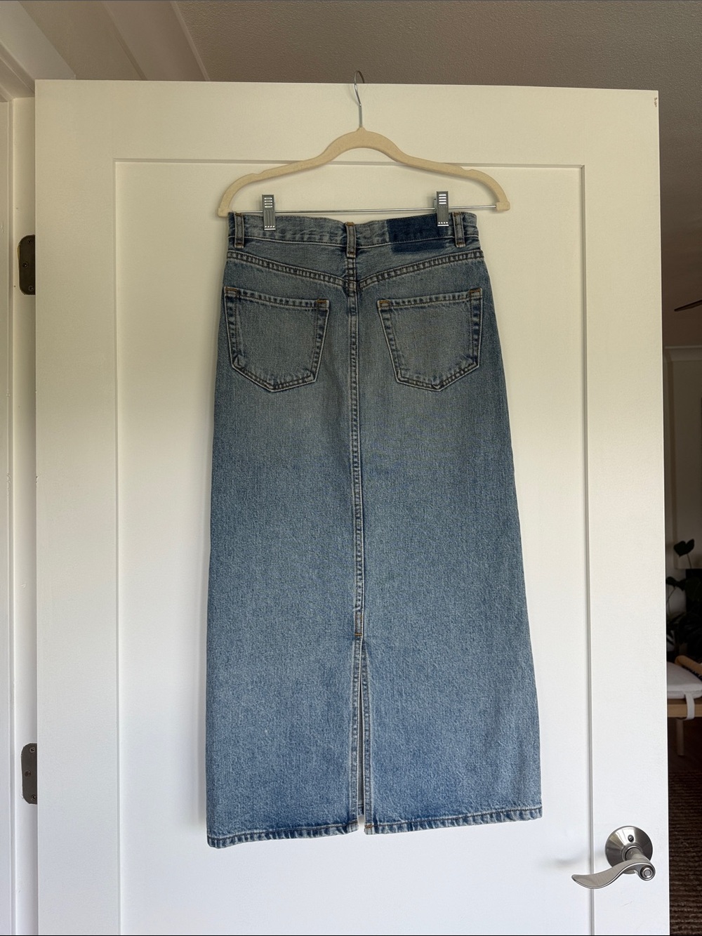 THE GREAT. Light Blue Straight Denim Skirt - Picture 3 of 6